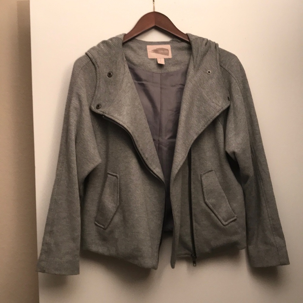 Grey Hooded Moto Jacket Size XS